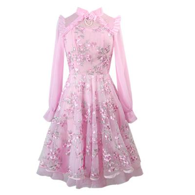 China Washable gauze pink dress female Sakura original design feeling Chinese wind new qipao collar elegant princess skirt for sale