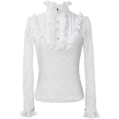 China Free Shipping Support Women's Elegant Lace Chiffon Brooches Croptop Shirts Blouses Anti-pilling Women's for sale