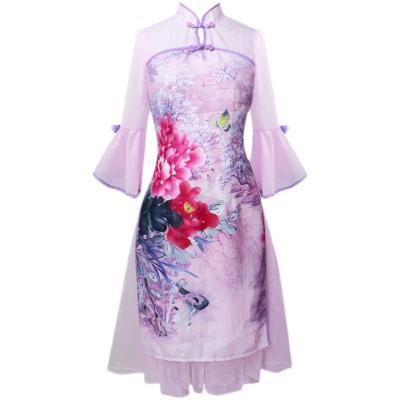 China 2023 spring and autumn new small cheongsam daily printed chiffon Chinese style French improved dress washable dress for sale