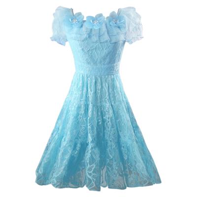 China Washable flower beads love dress 2023 new women's mesh soft waist slimming romantic three-dimensional flower lady princess dress for sale