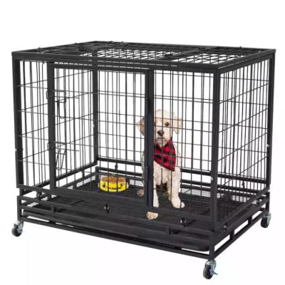 China High Quality Breathable Factory Kennel Heavy Dog Cages Black Steel Metal Large Dog Cage With Wheels Heavy Duty Dog Cage for sale