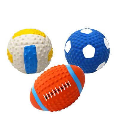 China Viable Eco-friendly Rubber Dog Chew Ball Toy Durable Chew Squeaky Interactive Rubber Volleyball Rugby Dog Chew Ball Dog Toy for sale