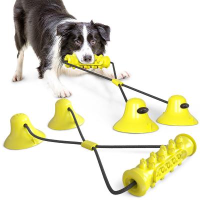 China Viable Teeth Cleaning Interactive Dog Bite Chew Toys with Suction Cup Dog Toothbrush Toys TPR Dog Training Squeaky Toys for Sale for sale