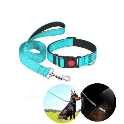 China Nylon Adjustable Retractable Dog Leash Buckle Safety Collar Lights Dog Pet Reflective Collars for sale