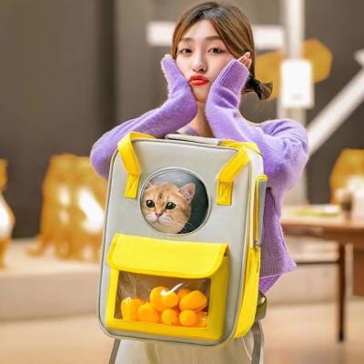 China Viable Cute Cat Bag Going Out Backpack Portable Yellow Mix Large Capacity Canvas Bag Pet Beige Breathable Good Quality Supplier for sale