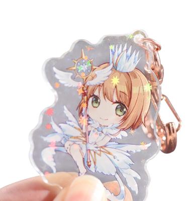 China Custom Holographic Acrylic Charm Glitter Promotion Gift Anime Hologram Key Chain for sale