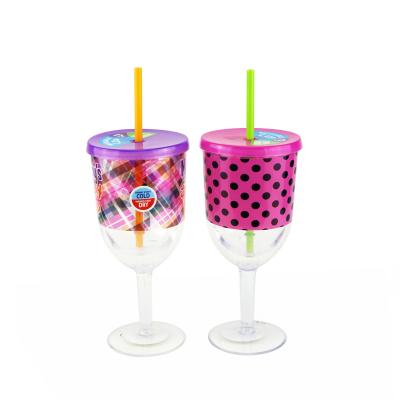 China Sedex Coastal Factory Wall Glitter Plastic Wine Tumbler With Lid And Double Straw 13oz for sale