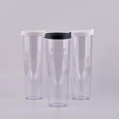 China Clear Plastic Double Tumbler Stocked With Wall Mounted Champagne Glasses Champagne Flutes Acrylic Wine Lid for sale