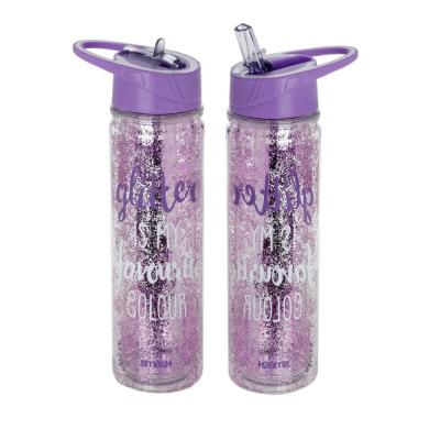 China Sustainable Sparkle 18oz Slogan Water Bottle with Collapsible Straw and Glitter for sale