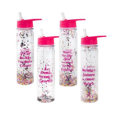 China 20oz Sustainable Insulated Plastic Drinking Water Bottle With Straw And Glitter for sale