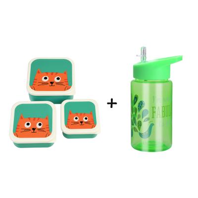 China Microwavable 3 Lunch Box Plastic Stacking Box Set With Kids Tritan Water Bottle for sale