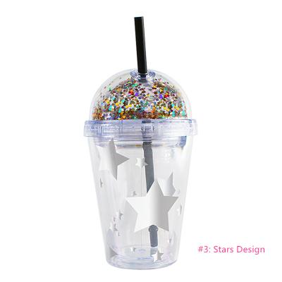 China Sustainable Ready to Ship Acrylic Double Wall Glitter Tumbler Mug with Dome Lid and Straw, 13 oz/380ml for sale