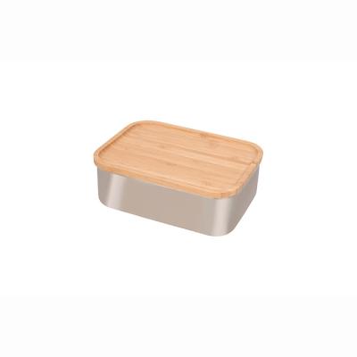 China Kids Metal Stainless Steel Food Container 3 Compartment New Arrival Double Lid Stack Bamboo Bowl for sale