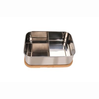 China Customized Logo Lids Bento Lunch Box Rectangle 304 Stainless Steel Double Stack Bamboo Food Container for sale