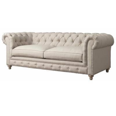 China QS-SF04 Classic European Style Tufted Club Chesterfield Classic 3 Seater Sofa Genuine Leather Buttoned Sofa for sale