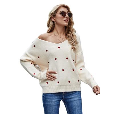 China 2021 Fall/Winter Love Long Sleeve Sweater V-Neck Large Loose Women'S Knitwear Women Sexy Sweaters for sale