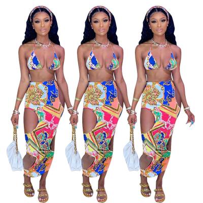 China 2021 Summer Beachwear Plus Size Dress & Skirts Crop Top Long Hollow Two Piece Skirt Set Women for sale