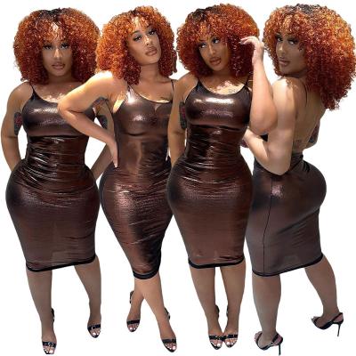 China 2022 Summer sexy solid color casual dress suspender see through bronzing skinny sling clubwear dresses for women clothing for sale
