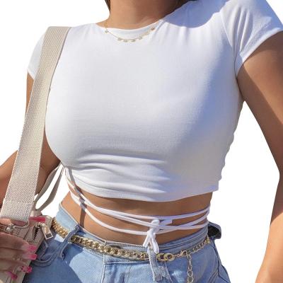 China Hot Sale Sexy Halter T Shirt Top Strapless Solid Color Slim Crop Tops Short T Shirts Women for sale