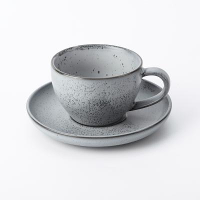 China Viable Free Samplesn Matte Gray Porcelain Coffee Tea Saucer Ceramic Cup Set Matte Gray Reactive Products Custom Logo for sale