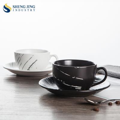 China Sustainable Wholesale Restaurant Coffee 250ml Marble Coffee Mug With Plate for sale