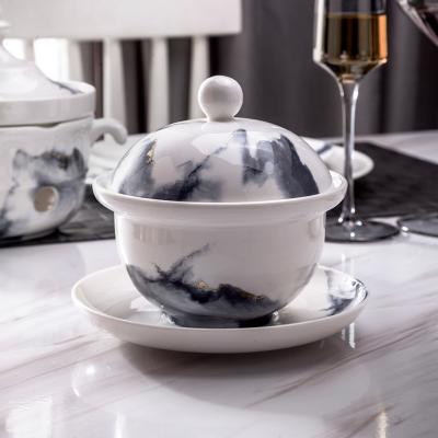 China Viable factory wholesale porcelain ceramic soup bowl with lid use for restaurant hotel for sale