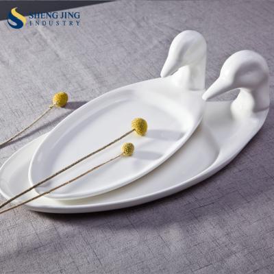 China Viable China Dinnerware Manufacturers Bone China Dinner Set Fine White Swan Shape Dinner Plate for sale