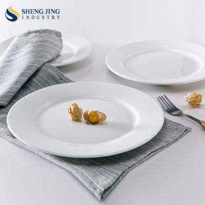 China Sustainable Flat White Porcelain Dishes Customized Dinner Plate White for sale