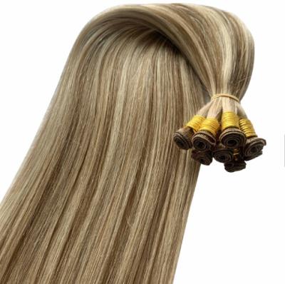 China JP 2022 Virgin Russian Straight Cuticle Seamless Thin 100% Hand Tied Hair Weft Blonde #613 Blonde #613 Human Hair Extension 24 Inches for sale