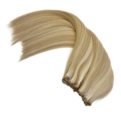 China JP Genius Straight Wefts A Double Hand Drawn Dispenser Tied Hair Weft Extension Remy Virgin Russian Hand Tied Hair Weft Extensions for sale