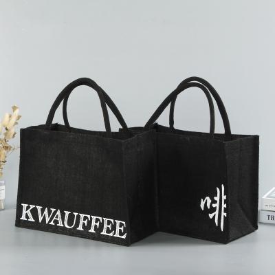 China Ecological; Reusable; Hot Sale Black Jute Tote Bag Biodegradable Non Woven Shopping Bag With Printed Logo Customized for sale