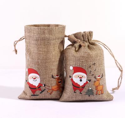 China Ecological; Reusable; Biodegradable Christmas Canvas Bags Burlap Candy Gift Bags With Drawstrings Christmas Pouch Accept Logo Cotton Environment Friendly Customized for sale