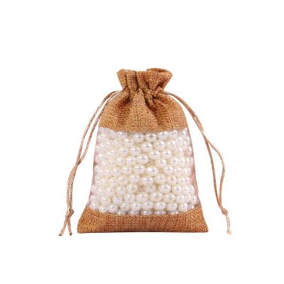 China Ecological; Reusable; Biodegradable Natural Canvas Gift Bag With Window Birthday Wedding Party Candy Sack Jewelery Jute Clear Drawstring Pouch for sale