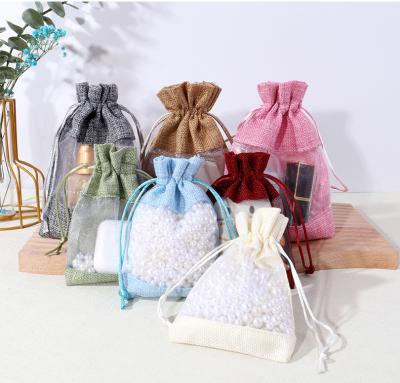 China Ecological; Reusable; 10*14CM Biodegradable Favor Bag With Window Light Pink Birthday Wedding Party Candy Bag Jewelry Jute Gift Natural Canvas Pouch for sale