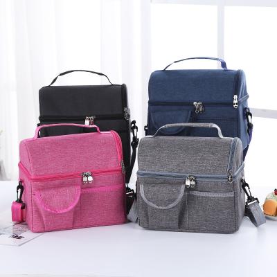 China Factory Large Capacity Thermal Insulated Lunch Box Bag Travel Camping Picnic Cold Cooler Bag With Double Decker Portable Waterproof Food Wholesale for sale