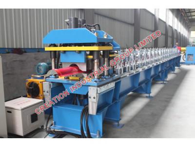 China Red Rounded Ridge Cap Roll Forming Machine With Pressed Steps for sale