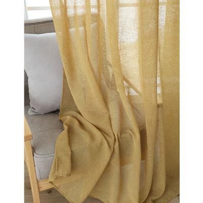 China Polyester wholesale American translucent linen gauze fabric style insulated solid linen sheer curtains for sale