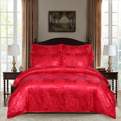 China Solid Color Bedding Yukaskorn Satin Jacquard Amazone Three Piece Set Flame Retardant Washed Silk Three Piece Set for sale