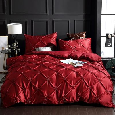 China Solid color flower quilt cover tufted pillowcase flame retardant washed silk three-piece set set simple European style soft100% polyester sets for sale