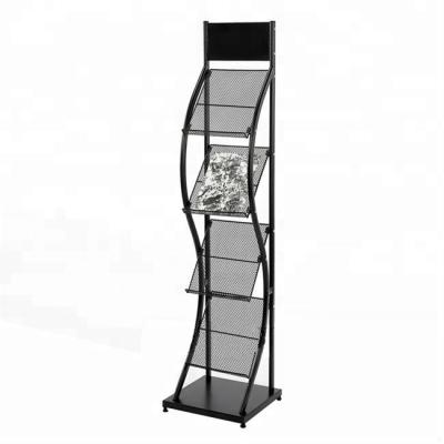 China 4 Tiers Floor Rack 4 Tier Metal Wire Mesh Magazine Rack for sale