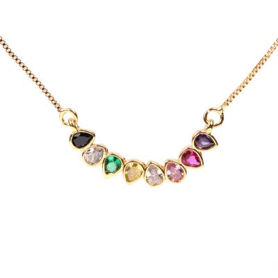 China Jewelry 1.6mm Lead Free Nickel Free Copper Gold Plated Box Chain Water Drop Diamond Necklace for sale