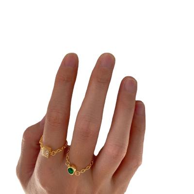 China 2021 High Quality Ring Baguette Cubic Diamond Ring New Arrival Oval Turquoise Chain Lead Free Nickel Free Zircon Rings for sale