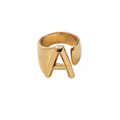 China Cheap Price 26 Letter Chunky Ring Nickel Free Lead Free Copper 18k Gold Plated Adjustable Open Gold Filled Rings for sale