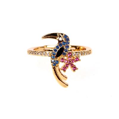 China Exquisite Lead Free Nickel Free Copper Bird Shape 18k Colorful Gold Plated Open Ring Jewelry for sale