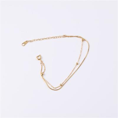 China Trendy Designer Lead Free Nickel Free 18K Gold Plated Stainless Steel Women Jewelry Mix Snake Layered Chain Bracelet Double Bead Chain Wholesale for sale