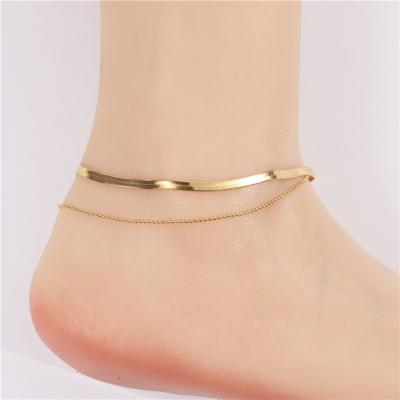 China New Arrived High End Gold Plated Jewelry Fashion Double-Layer Snake Chain Anklets Lead Free Nickel Free Stainless Steel for sale