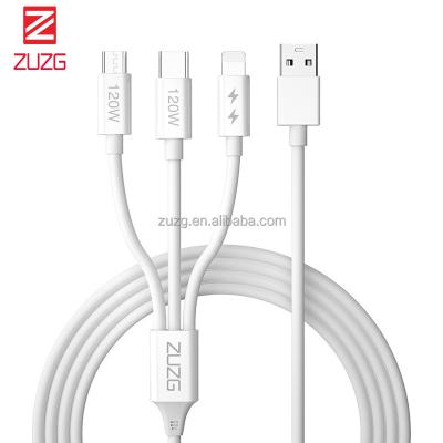 China iPhone+Android+Type-C ZUZG 3 in 1 White Fast Band Charging Data USB Cable for Android Phone 14 13 12 for sale