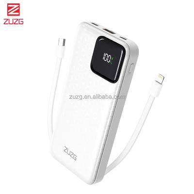 China Easy Quick Charging Carry ZUZG 10000mAh Power Bank with Built in Cables, Portable USB C Battery Pack Charger Powerbank LED Display for sale