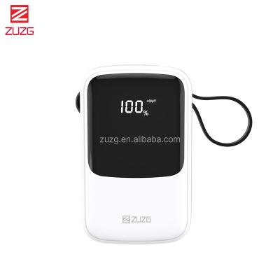 China Easy Fast Charging Carry ZUZG Power Bank 10000mAh Fast Charging Built-in 3 Charging Cables, LED Display, Portable Power Bank Pour Phone for sale