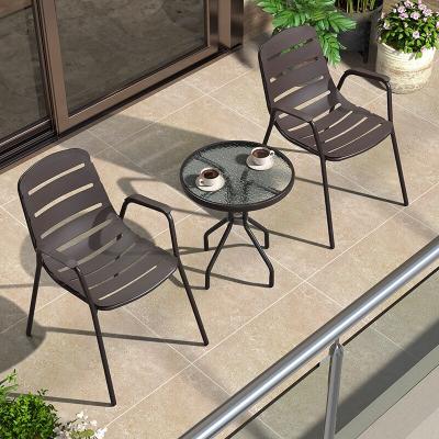 China Scandinavia Outdoor Balcony Table and Chair Three Piece Wrought Iron Leisure Set Chairs Commercial Milk Tea Cafe Table and Chair for sale